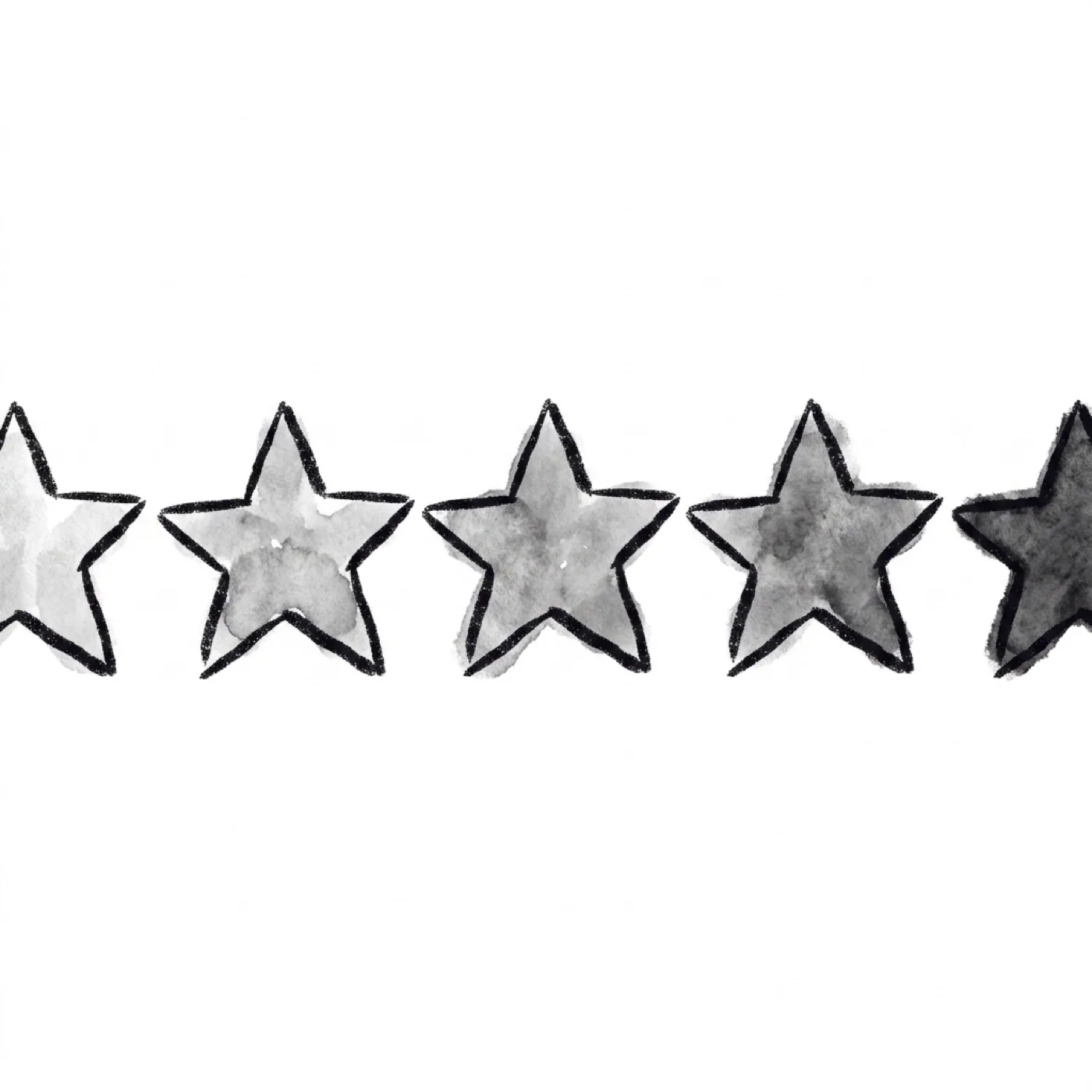 An extreme close-up of five plain, unremarkable rating stars
