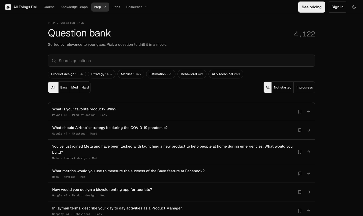 The allthingspm.app question bank, September 2026 The allthingspm.app question bank showing 4,122 questions filtered by type